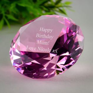 Engraved Optical Crystal Pink Diamond Paperweight Product Image