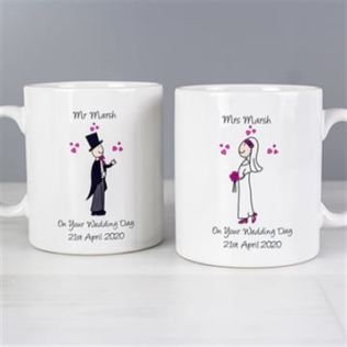Personalised Wedding Mugs - Cartoon Bride and Groom Product Image