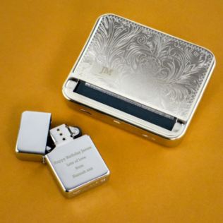 Personalised Tobacco Tin And Silver Lighter Set Product Image