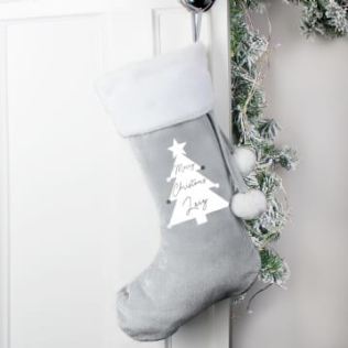 Personalised Christmas Tree Luxury Silver Grey Stocking Product Image