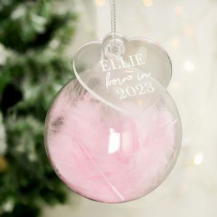 Personalised Feather Pink Feather Glass Born in...Bauble Product Image