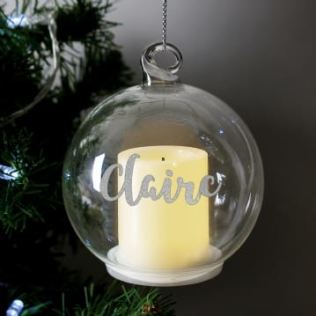 Personalised Christmas LED Candle Glass Bauble Product Image