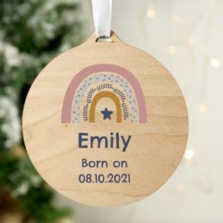 Personalised Wooden Christmas Pink Rainbow Decoration Product Image