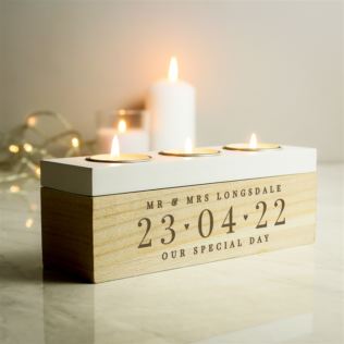 Personalised Large Date Triple Tea Light Box Product Image