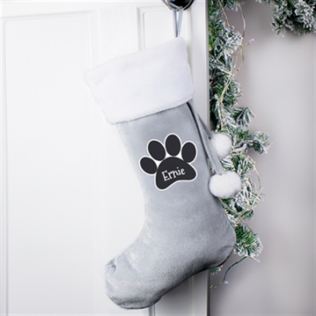 Personalised Paw Print Silver Grey Christmas Stocking Product Image