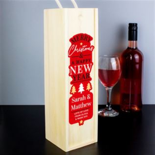 Personalised Merry Christmas & A Happy New Year Wooden Bottle Box Product Image
