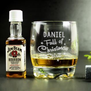 Personalised Full of Christmas Spirit Tumbler Glass & Jim Beam Miniature Set Product Image