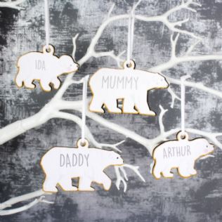 Personalised Set of 4 Polar Bear Family Wooden Hanging Christmas Decorations Product Image