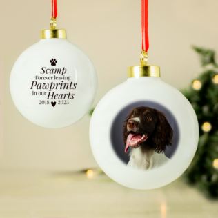 Personalised Paw Print Memorial Pet Photo Bauble Product Image