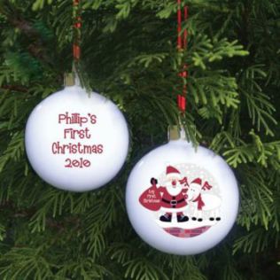 Personalised Santa And Rudolf Bauble - My First Christmas Product Image