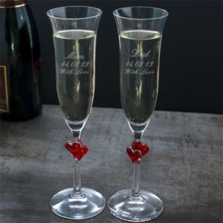 Personalised Pair of Red Heart Crystal Flutes Product Image
