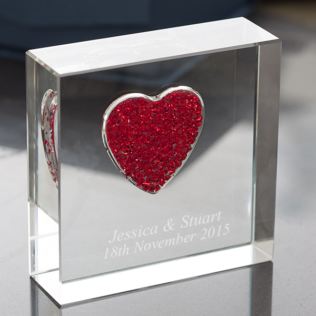 Personalised Glass Keepsake With Red Crystal Heart Product Image
