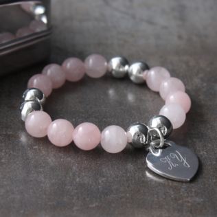 Rose Quartz Bracelet with Personalised Heart and Presentation Box Product Image