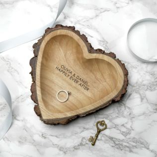 Engraved Couples Names Rustic Carved Wooden Heart Dish Product Image