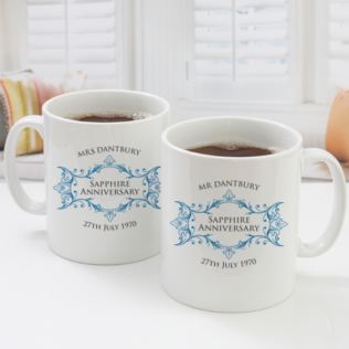 Pair Of Personalised Sapphire Anniversary Mugs Product Image