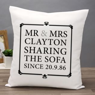 Mr & Mrs Sharing The Sofa Personalised Cushion Product Image