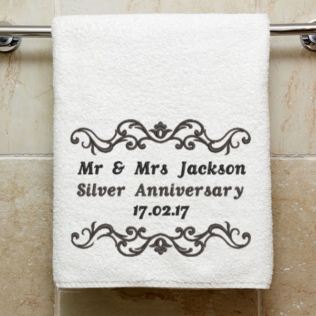 Personalised Embroidered Silver Anniversary Towel Product Image
