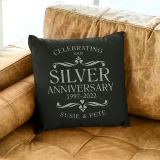 Personalised Silver Wedding Anniversary Black Cushion Product Image