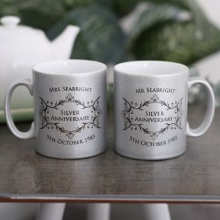 Personalised Pair Of Silver Anniversary Sparkly Mugs Product Image