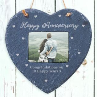Engraved Anniversary Hanging Heart Slate Photo Frame Product Image