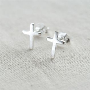 Sterling Silver Cross Earrings in a Personalised Gift Box Product Image