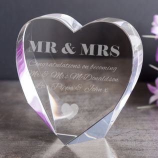 Personalised Mr & Mrs Stand Up Optical Crystal Heart Product Image
