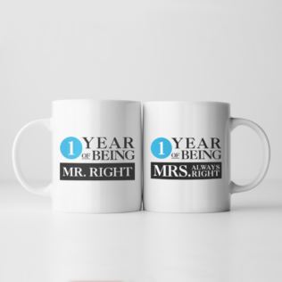 Set of Two 1 Year of Being Right Mr and Mrs Mugs Product Image