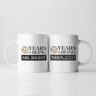 Set of Two 25 Years of Being Right Mr and Mrs Mugs Product Image