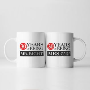 Set of Two 30 Years of Being Right Mr and Mrs Mugs Product Image