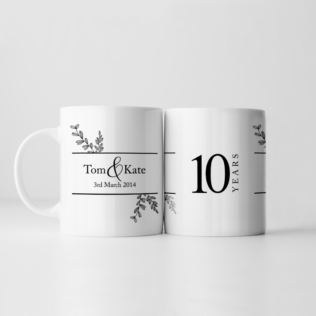 Personalised Botanical 10th Wedding Anniversary Mug Product Image