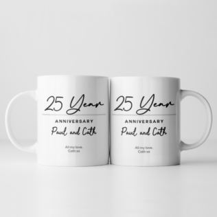 Pair of Personalised Classy 25 Year Anniversary Mugs Product Image