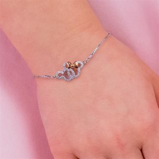 Sterling Silver 925 Plated Disney Minnie & Mickey Mouse Lariat Bracelet Product Image