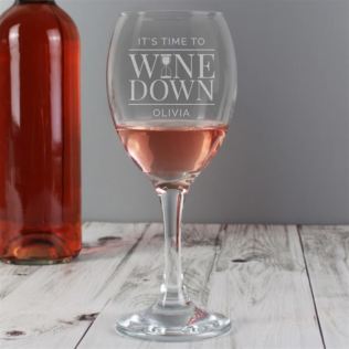 Personalised Time to Wine Down Glass Product Image
