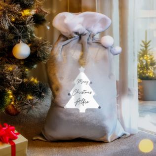 Personalised Christmas Tree Luxury Silver Grey Pom Pom Sack Product Image