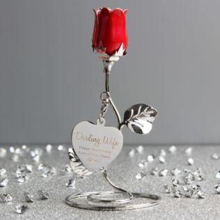 Personalised Swirls & Hearts Red Rose Bud Ornament Product Image