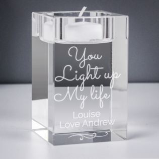 Personalised You Light Up My Life Glass Tea Light Holder Product Image
