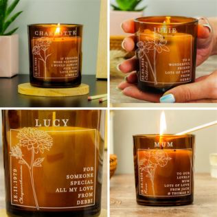 Personalised Birth Flower Amber  Glass Candles Product Image