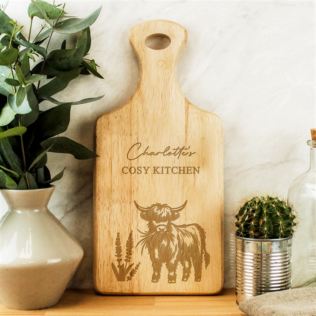 Personalised Highland Cow Paddle Chopping Board Product Image