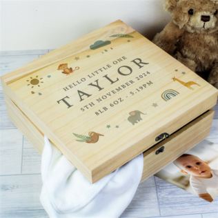 Personalised Safari Animals Large Wooden Keepsake Box Product Image