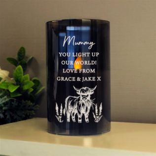 Personalised Highland Cow Glass LED Candle Product Image