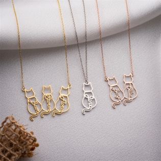 Personalised Sterling Silver Cat Necklace with Name Product Image