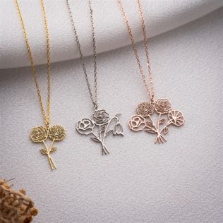 Personalised Birth Flower Bouquet Necklace Product Image