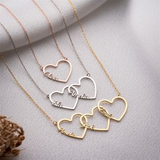 Personalised Three Hearts Necklace in Sterling Silver Product Image