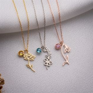 Birth Flower Necklace with Birthstone Product Image