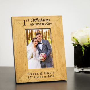 Personalised 1st Wedding Anniversary Wooden Photo Frame Product Image