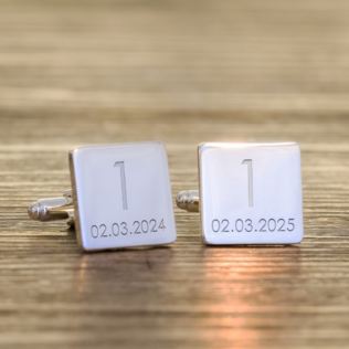 Personalised 1st Wedding Anniversary Silver Finish Square Cufflinks Product Image