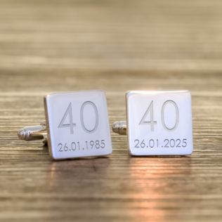 Personalised 40th Wedding Anniversary Silver Finish Square Cufflinks Product Image