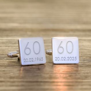 Personalised 60th Wedding Anniversary Silver Finish Square Cufflinks Product Image
