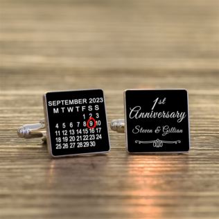Personalised 1st Wedding Anniversary Silver Finish Calendar Date Square Cufflinks Product Image
