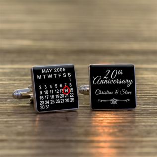 Personalised 20th Wedding Anniversary Silver Finish Calendar Date Square Cufflinks Product Image